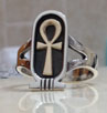 Silver Cartouche rings gold ankh